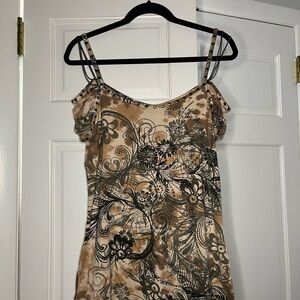 Boston Proper Brown and Cream Fitted Camisole with Spaghetti Straps